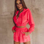 Komplet welurowy Velvet Style neonowy różowy