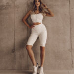 Komplet prążkowany Summer Set ecru