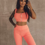 Komplet prążkowany Summer Set neonowy pomarańczowy