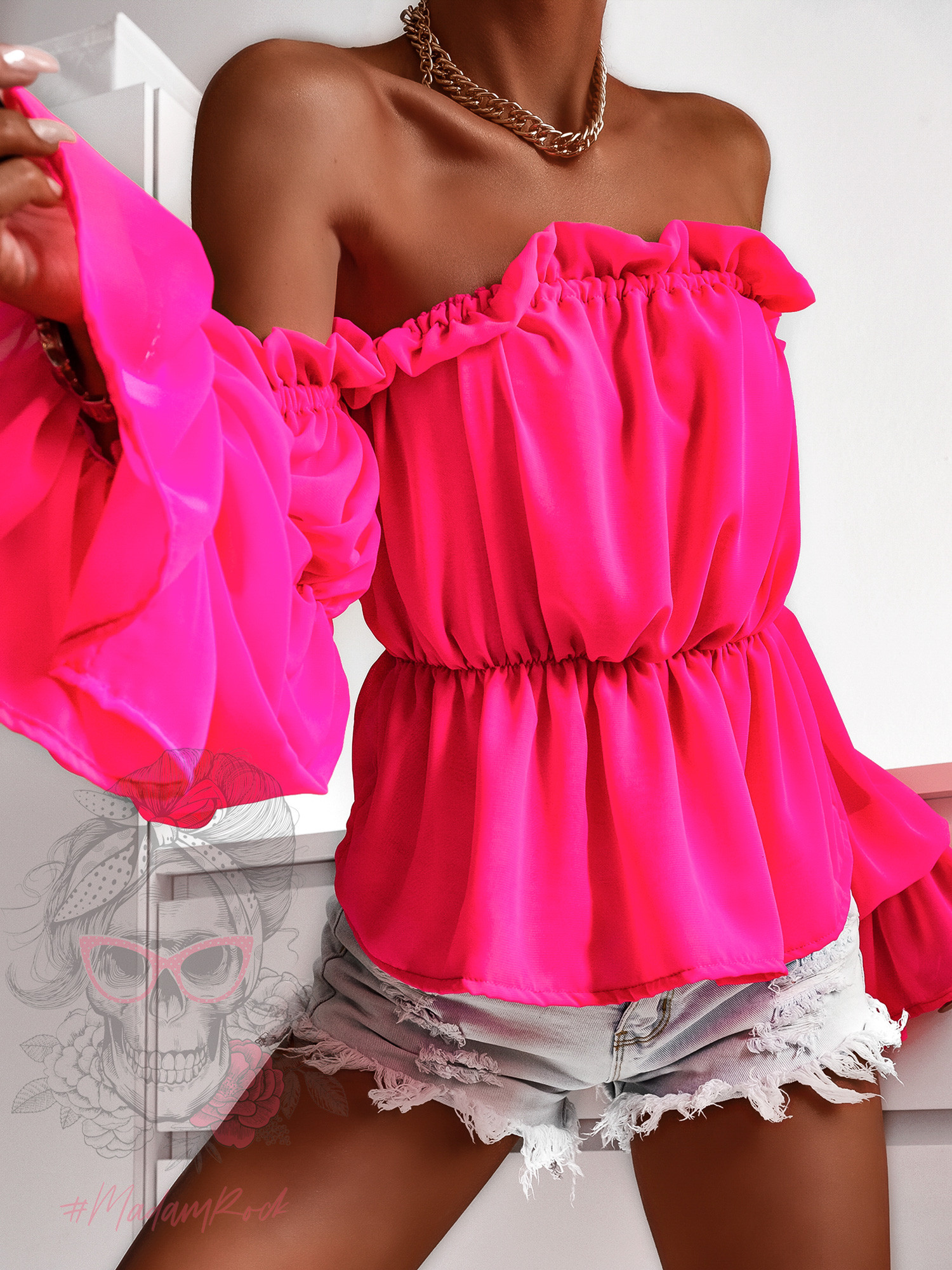 Bluzka szyfonowa marszczona NB Cali neon fuksja Bluzka szyfonowa marszczona NB Cali neon fuksja