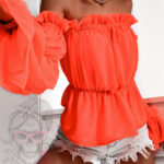 Bluzka szyfonowa marszczona NB Cali neonowy pomarańczowy