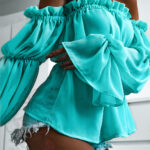 Bluzka szyfonowa marszczona NB Cali turkus