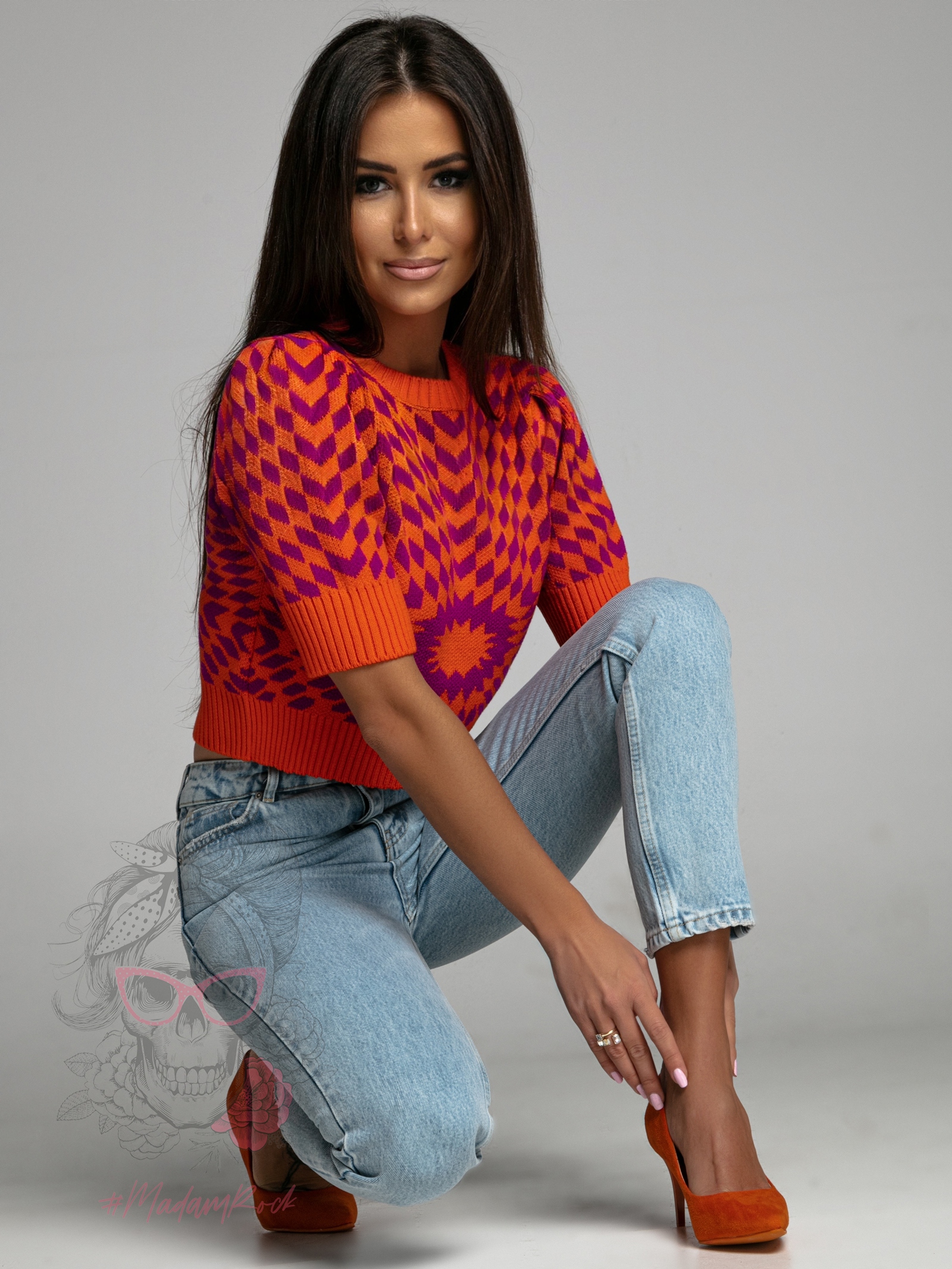 Sweterek krótki rękaw Iluzja fuksja