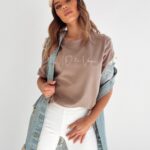 T-shirt z haftem Lv Ola Voga c.beżowy