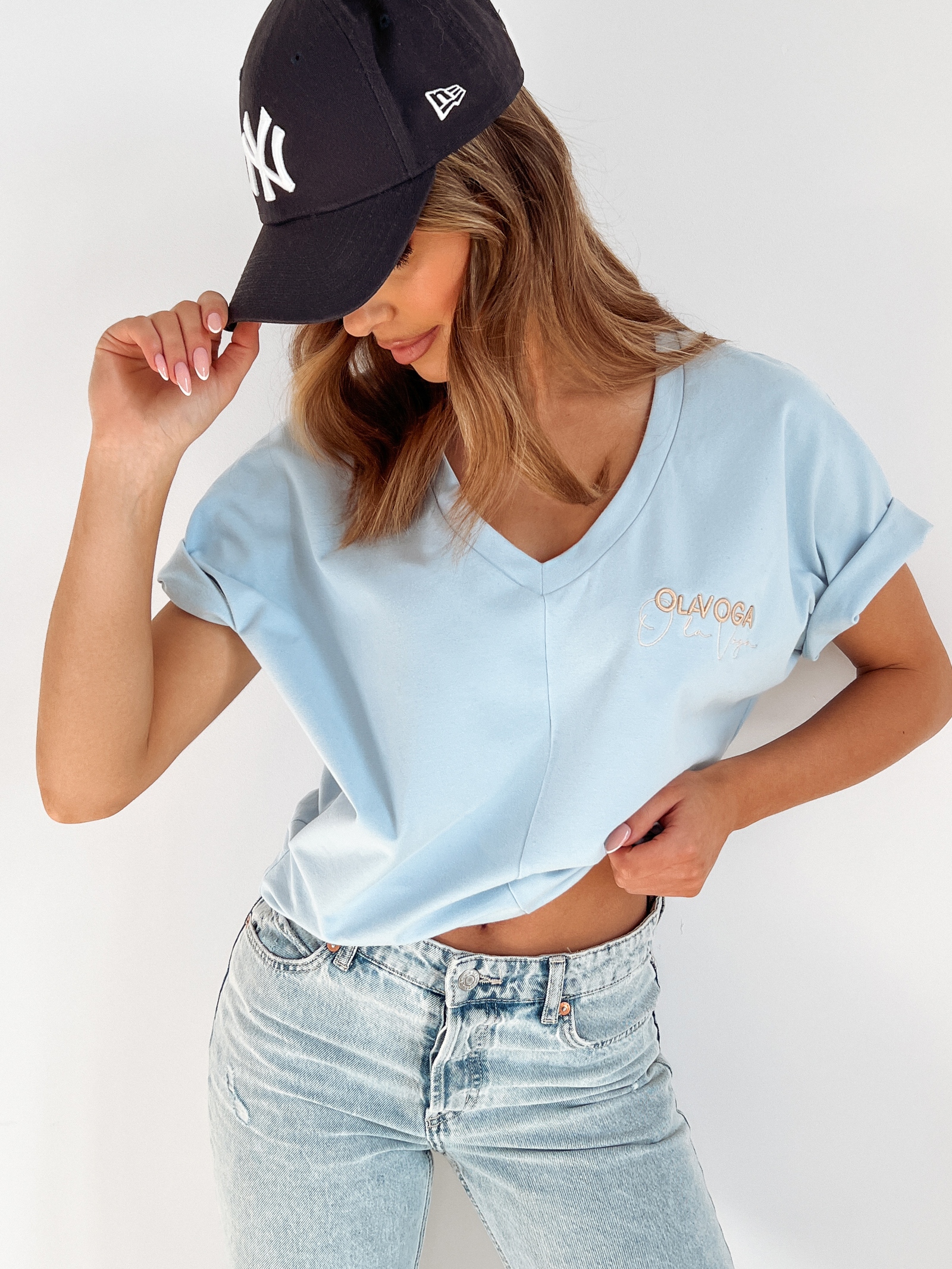 T-shirt bawełniany O'la Voga Locca błękitny