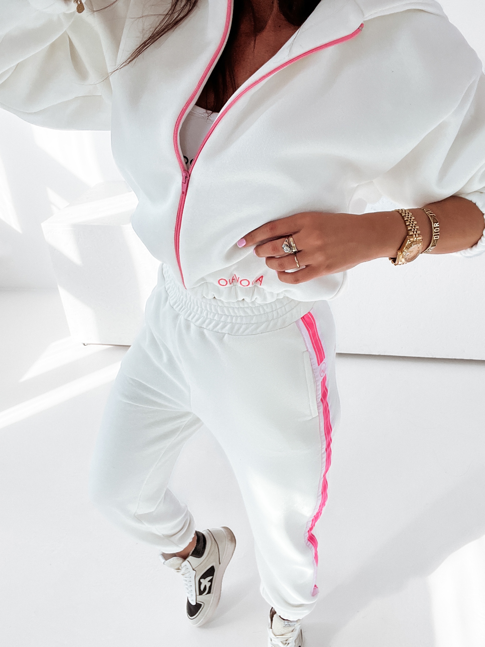 Bluza bawełniana Ola Voga Pink Zipper ecru