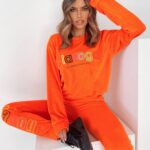 Komplet welurowy O'la Voga Made neonowy pomarańczowy