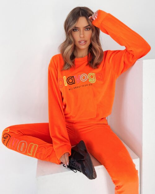 Komplet welurowy O'la Voga Made neonowy pomarańczowy