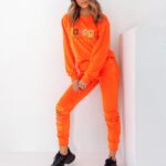 Komplet welurowy O'la Voga Made neonowy pomarańczowy