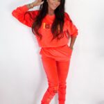 Komplet welurowy O'la Voga Made neonowy różowy