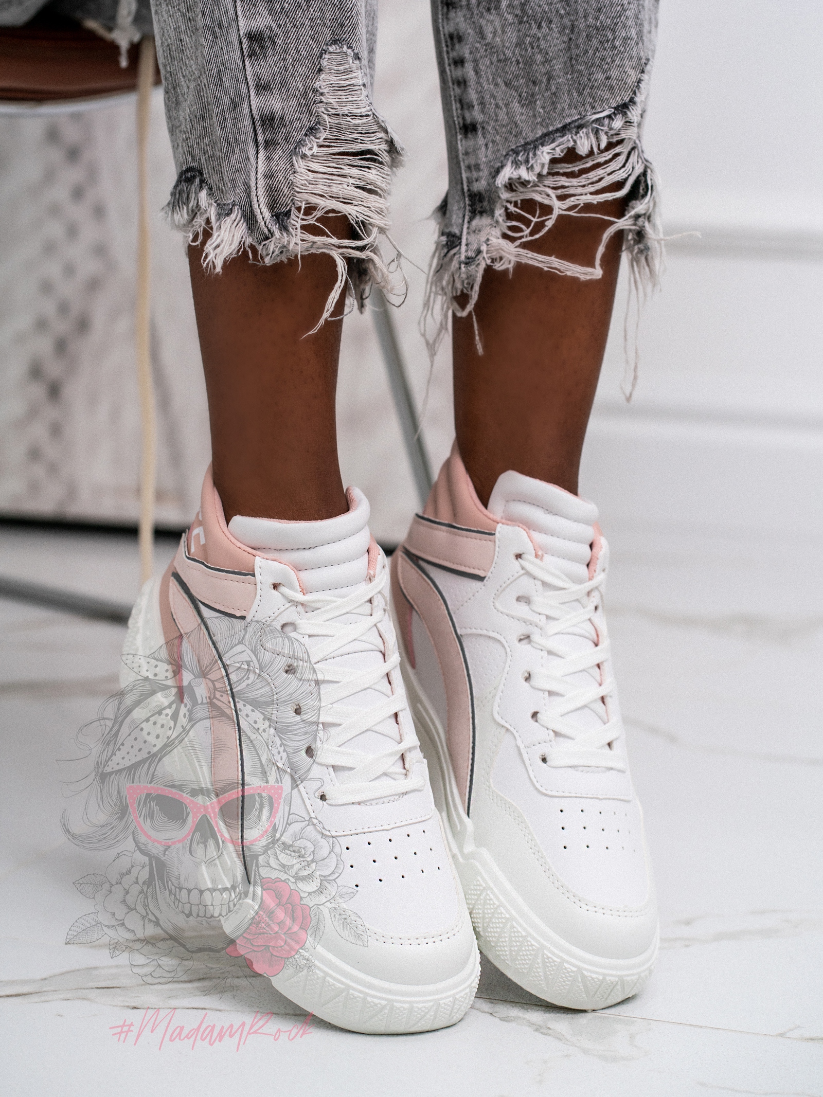 Buty sportowe Madam Supre białe z pudrowym