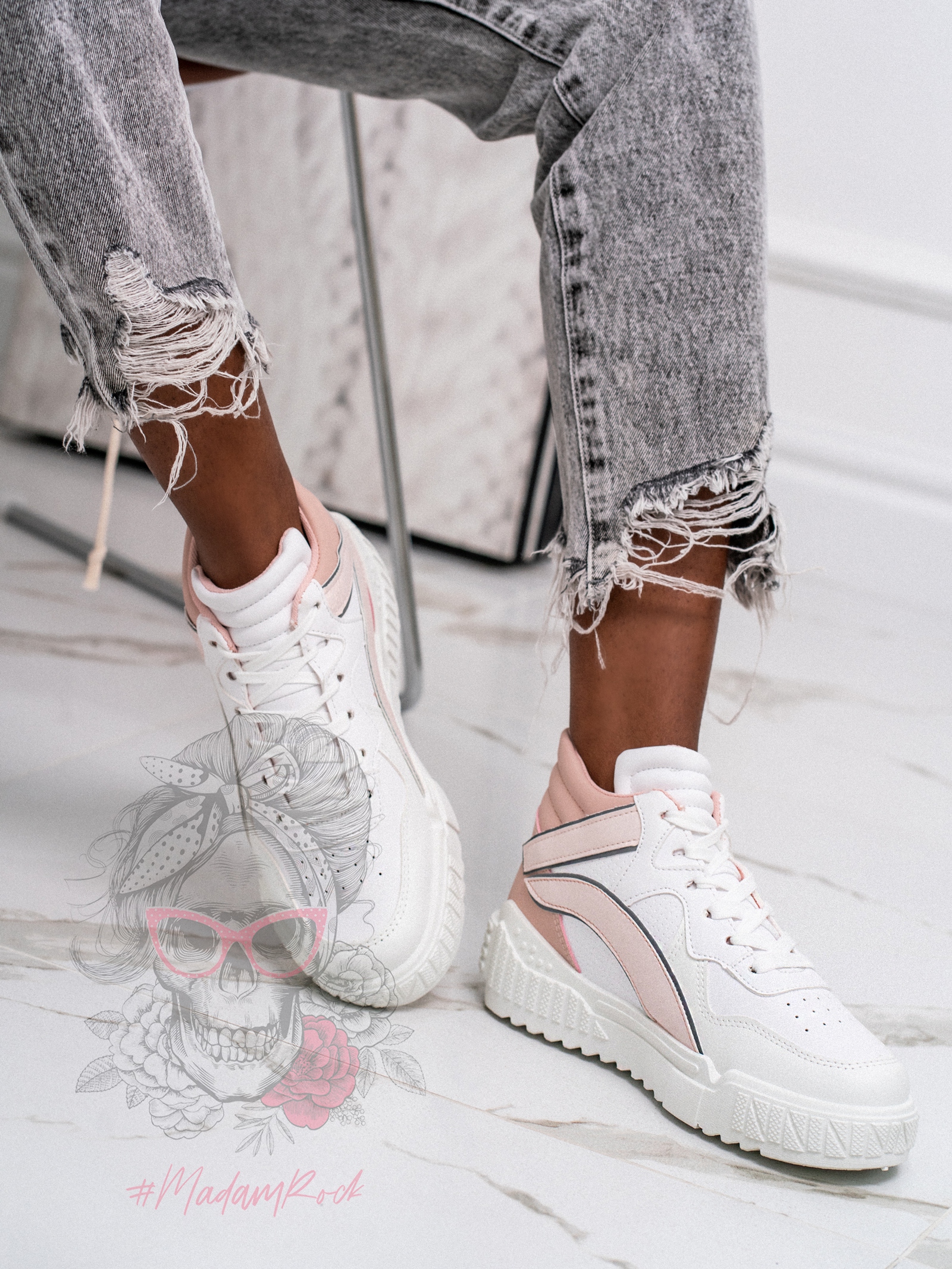 Buty sportowe Madam Supre białe z pudrowym