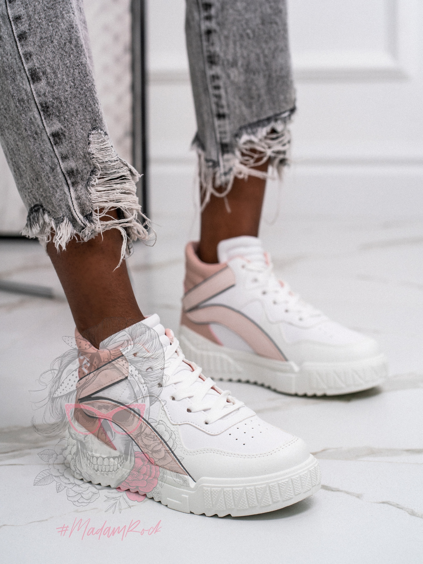 Buty sportowe Madam Supre białe z pudrowym