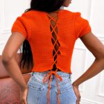 Top ażurowy Leti pomarańczowy