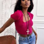 Top ażurowy Leti amarantowy