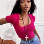 Top ażurowy Leti amarantowy