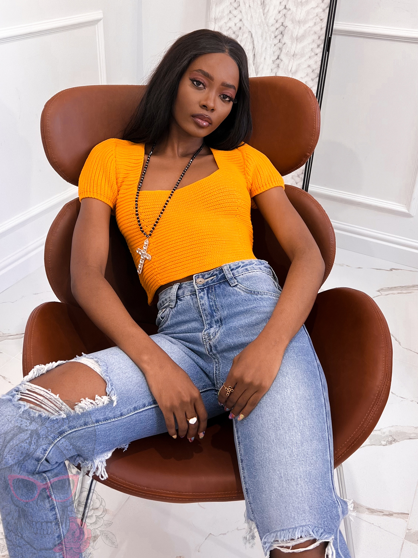 Top ażurowy Leti mandarynkowy