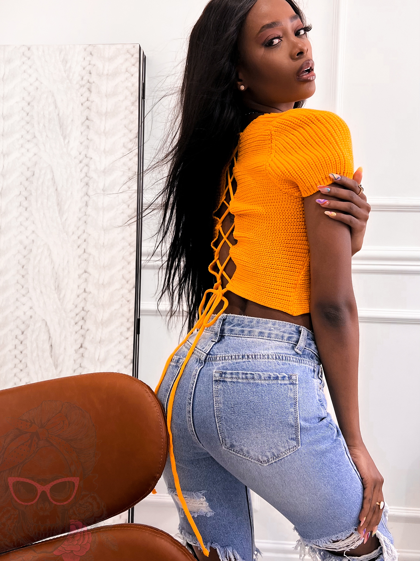 Top ażurowy Leti mandarynkowy