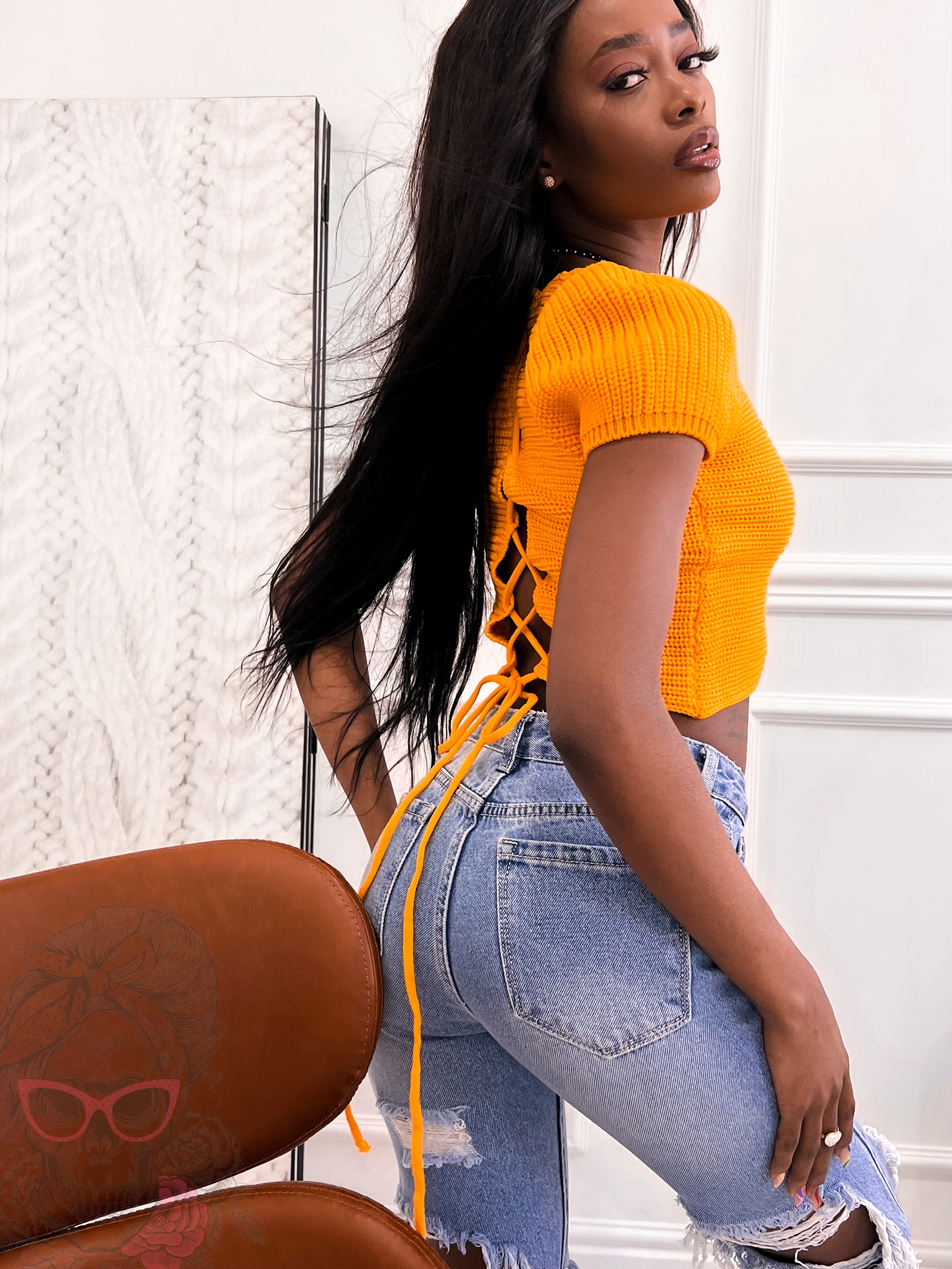 Top ażurowy Leti mandarynkowy