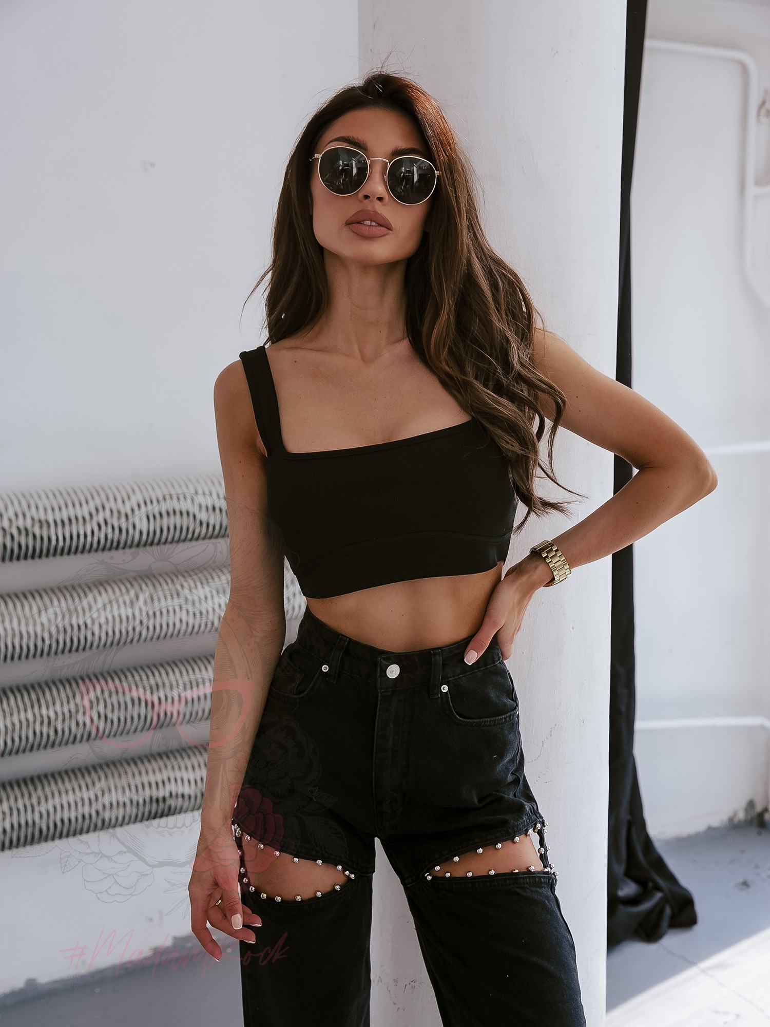 Spodnie jeansowe z wycięciami Sund Grey czarne Spodnie jeansowe z wycięciami Sund Grey czarne