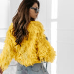 Sweter z frędzlami Marshi żółty