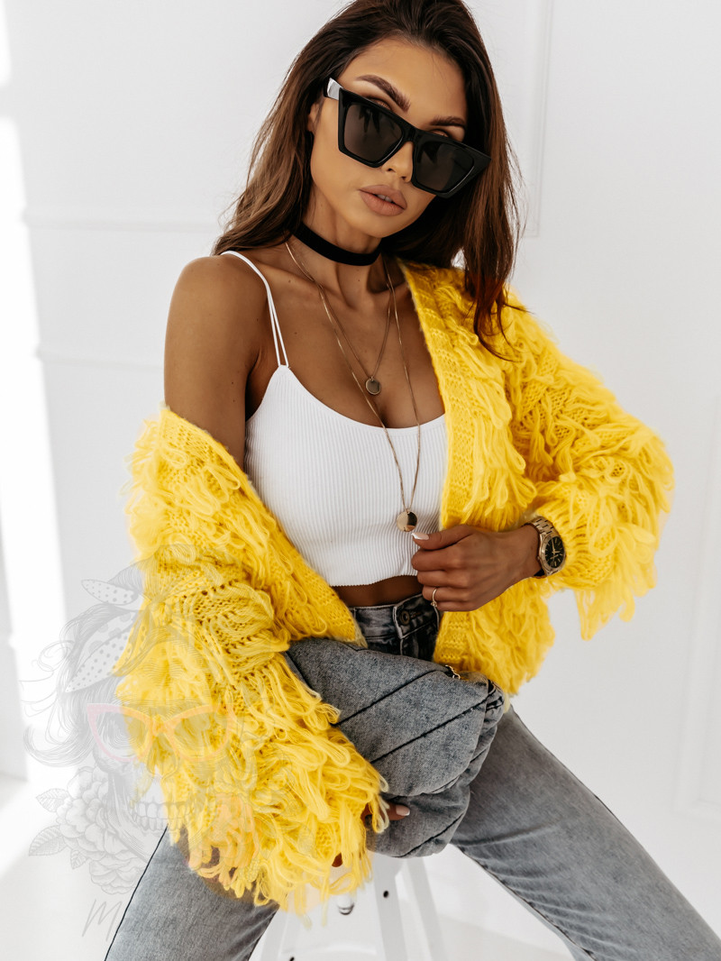 Sweter z frędzlami Marshi żółty