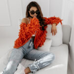 Sweter z frędzlami Marshi pomarańczowy