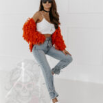 Sweter z frędzlami Marshi pomarańczowy