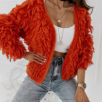 Sweter z frędzlami Marshi pomarańczowy