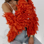 Sweter z frędzlami Marshi pomarańczowy