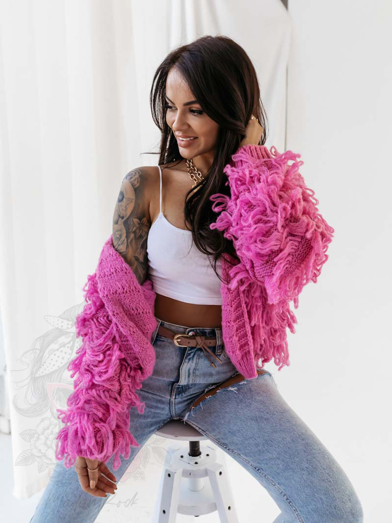 Sweter z frędzlami Marshi różowy
