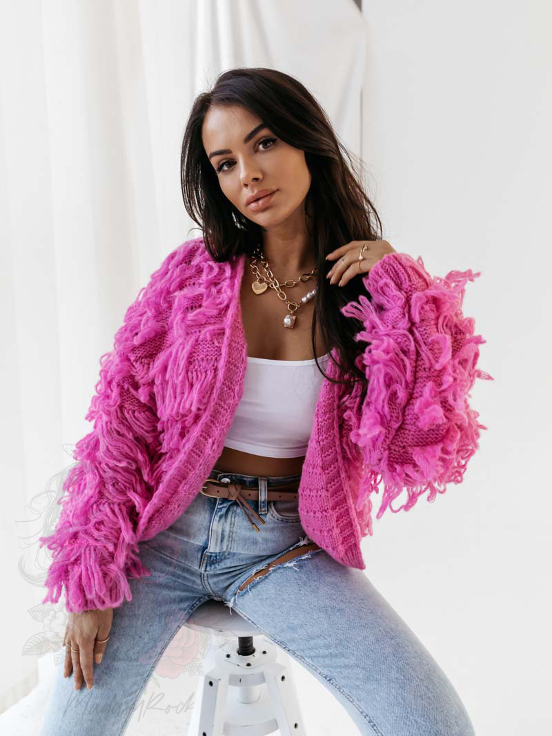 Sweter z frędzlami Marshi różowy