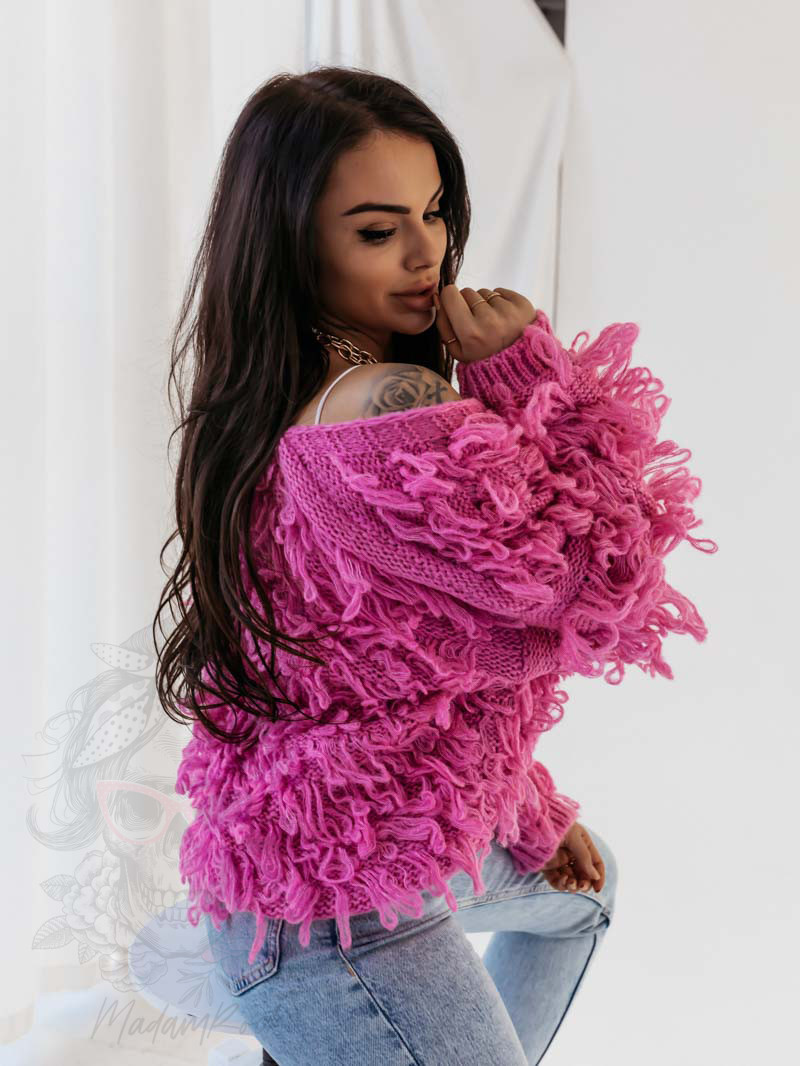 Sweter z frędzlami Marshi różowy