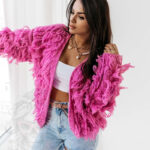 Sweter z frędzlami Marshi różowy