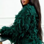 Sweter z frędzlami Marshi Butelkowa zieleń