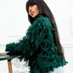 Sweter z frędzlami Marshi Butelkowa zieleń