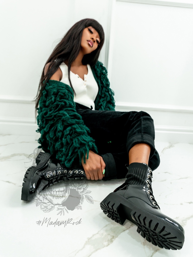 Sweter z frędzlami Marshi Butelkowa zieleń