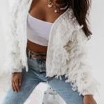 Sweter z frędzlami Marshi ecru