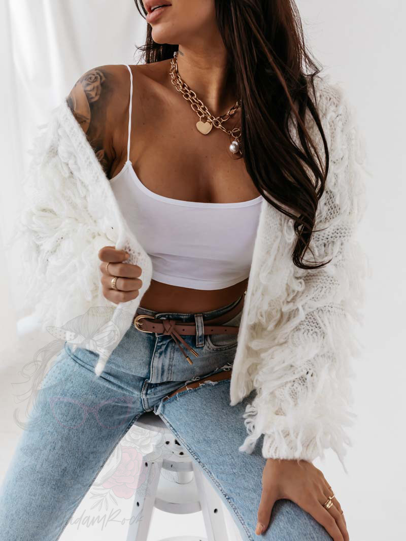 Sweter z frędzlami Marshi ecru