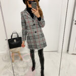 Płaszcz flauszowy w kratę Berro mid szary