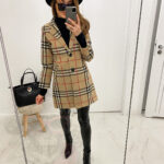 Płaszcz flauszowy w kratę Berro mid karmelowy