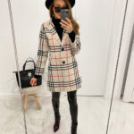 Płaszcz flauszowy w kratę Berro mid beżowy