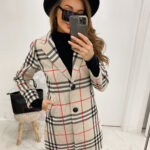 Płaszcz flauszowy w kratę Berro mid beżowy