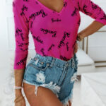 Body elastyczne Barbie fuksja-czarne