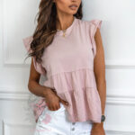 Bluzka bawełniana Dora Rose pudrowa