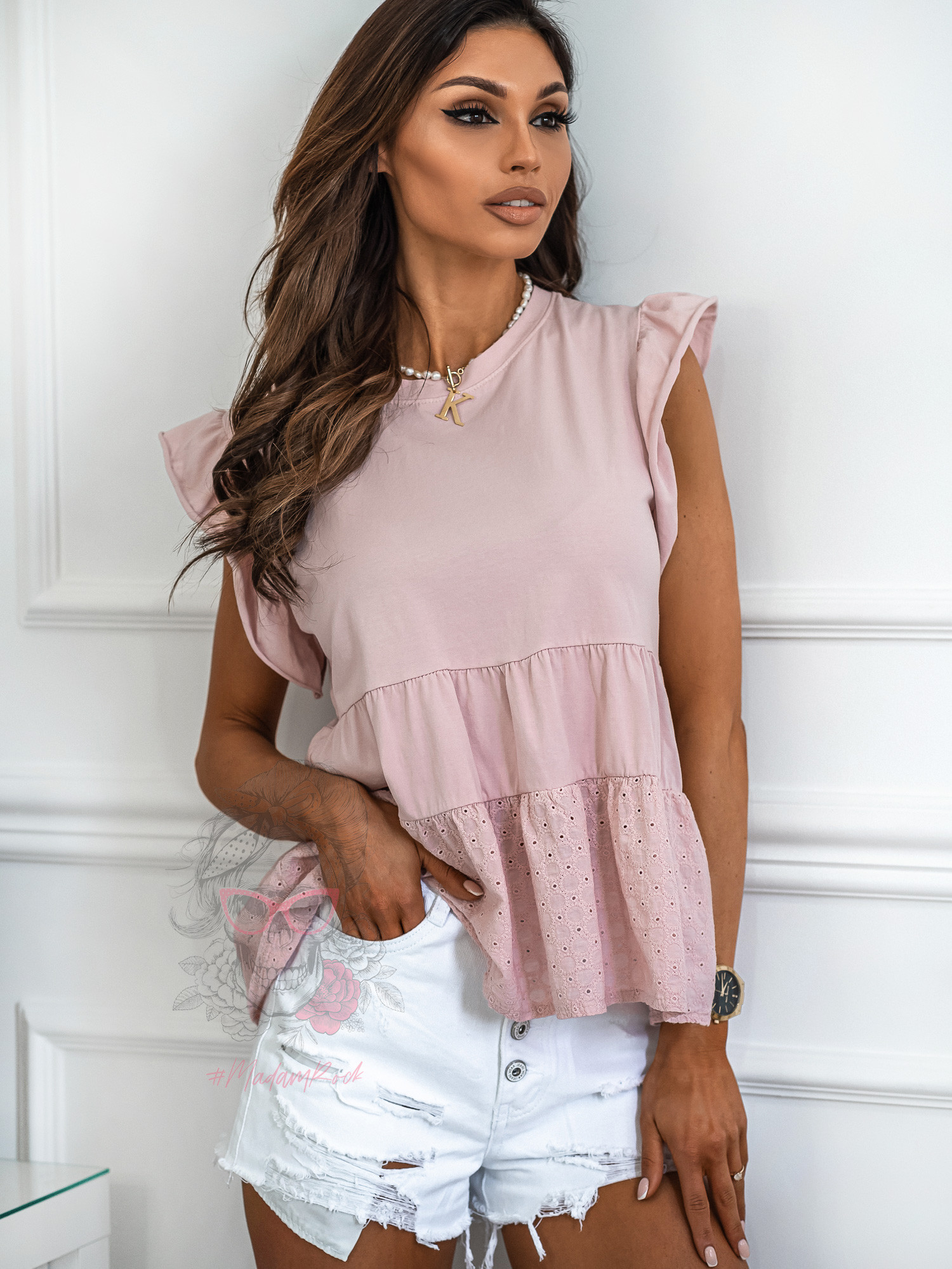 Bluzka bawełniana Dora Rose pudrowa