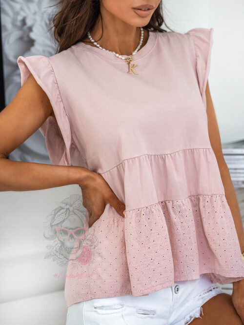 Bluzka bawełniana Dora Rose pudrowa