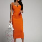-wyprzedane-Sukienka prążkowana Medusa pomarańczowa
