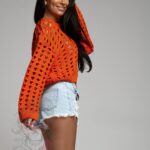 Sweter ażurowy Tulumer pomarańczowy