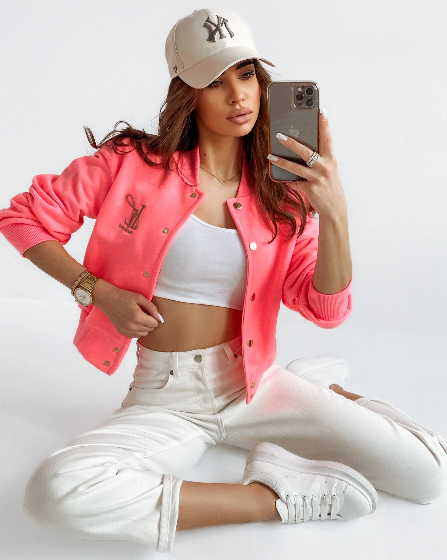 Bluza bomberka O'la Voga High School neonowa różowa